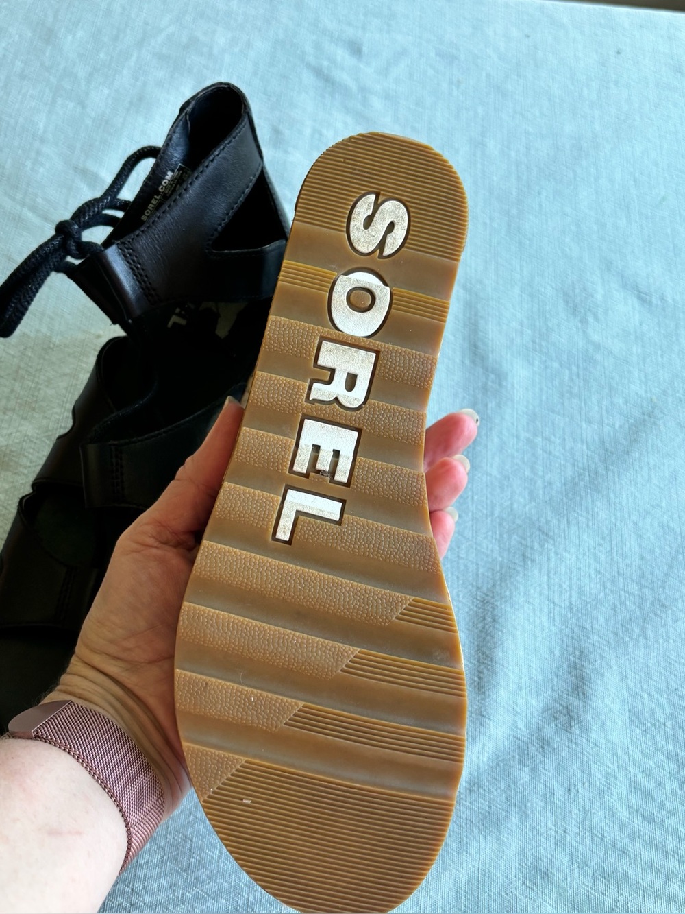 Sorel Black Lace-Up Cork Wedge Sandals - Picture 5 of 8